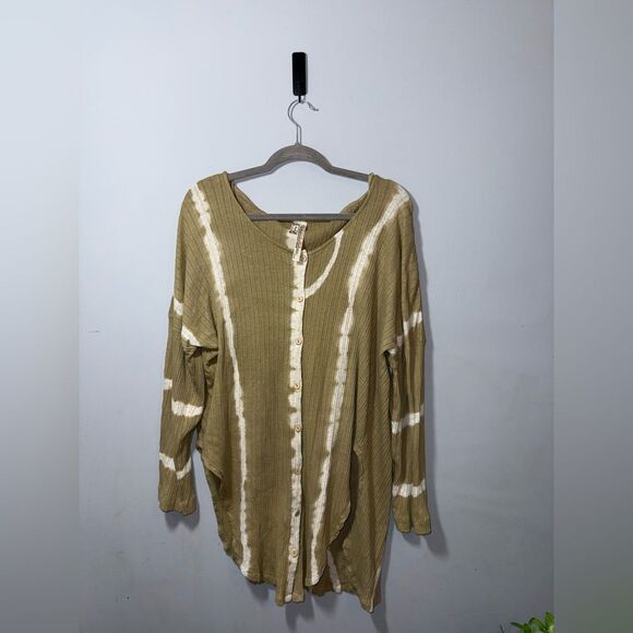 Free People Womens Green Tie Dye Button Down Top S BOHO EUC - Picture 1 of 7